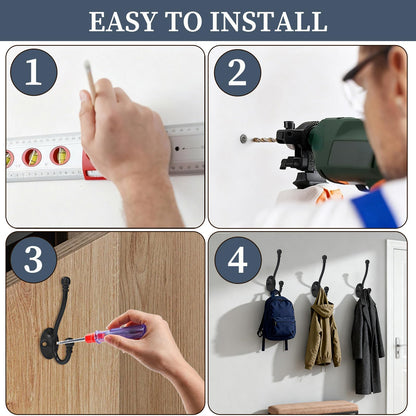 CBWLWJ 6 Pack Heavy Duty Wall Hooks for Hanging, Metal Coat Hooks Wall Mount, Easy to Install, Ideal for Living Room, Bathroom, Kitchen, Bedroom (Black)