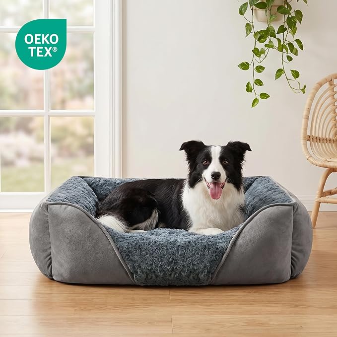 INVENHO Large Dog Bed for Large Medium Small Dogs, Rectangle Washable Orthopedic Dog Bed, Soft Calming Sleeping Puppy Bed Durable Pet Cuddler with Anti-Slip Bottom L(30"x24"x9")