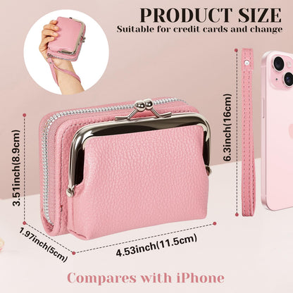 Women's RFID Blocking Wristlet Wallet - 2-in-1 Zip-Around with Coin Purse & Card Slots - Vegan Leather with Secure Clasp (Gift Ready)(Pink)