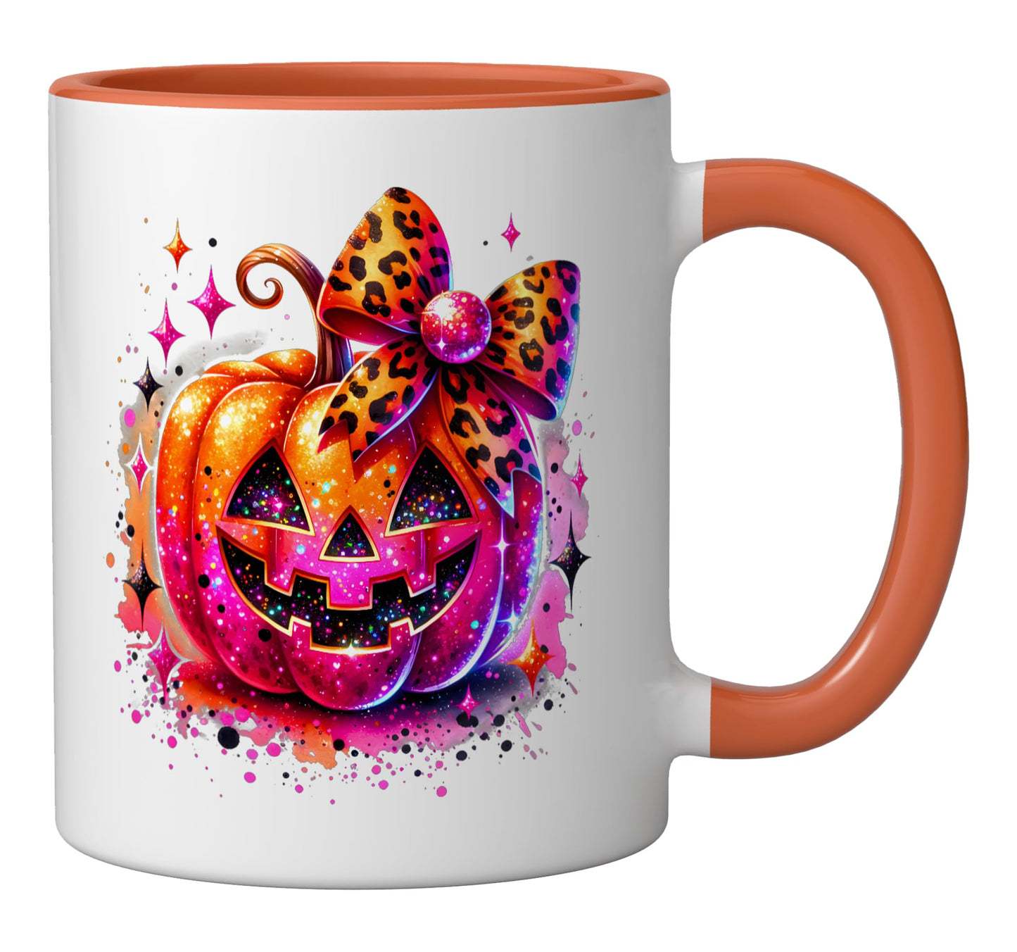 Cute Pumpkin Hair Bow Ribbon Halloween Outfit Women Girls Ceramic Mug, Orange/White