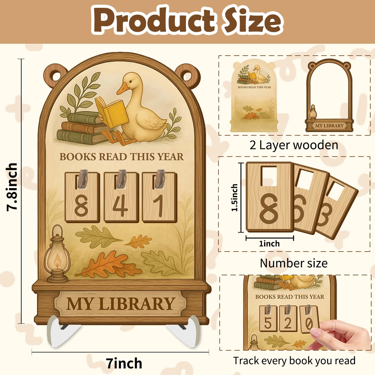 Silly Goose Books Read This Year Counter, Wooden Reading Tracker Sign for Bookshelf Decor, Book Tracker Challenge with 3 Sets of Interchangeable Number Tiles, Unique Book Lover Gifts for Readers