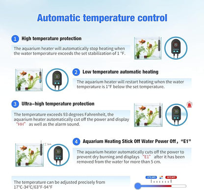 500W Submersible Fish Tank Heater for 70-120 Gallon with Auto Shut-Off When Leaving Water—Aquarium Heater, Dry-Burn & Overheat Protection, Smart LED Display, Freshwater Saltwater bigTank