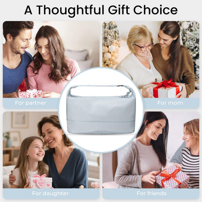 HauteHues Travel Makeup Bag for Women, Roomy Cosmetic Bag and Toiletry Bag with Wide Open Design, Soft Nylon Pouch for Makeup, Skincare, Toiletries, Gym, Carry-On and Weekend Trips, Gray Blue