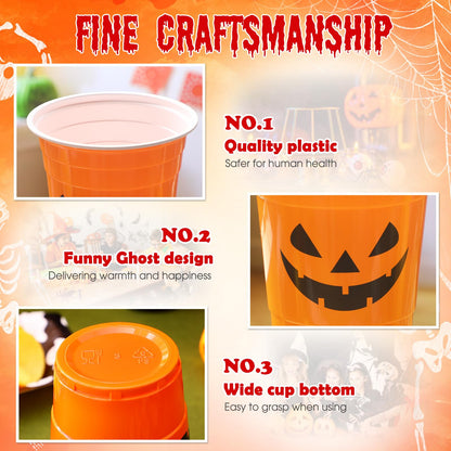 Potchen Halloween Party Disposable Cups Plastic 16oz Ghost Skeleton Drinking Cups Pumpkin Blood Halloween Decoration for Cold Beverage Birthday Horror Theme Goth Party Favors(30 Pcs,Pumpkin)