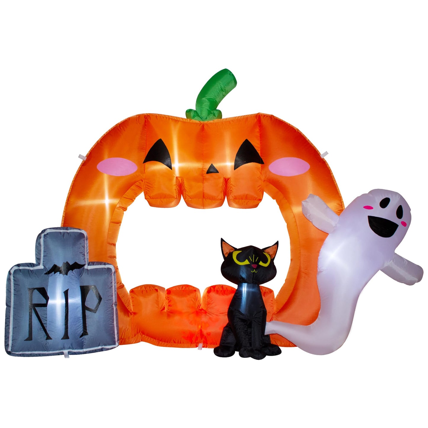 VENLOIS 7FT Halloween Inflatable Pumpkin Photo Frame with Tombstone Black Cat White Ghost,Built-in LEDs for Halloween Blow Up Indoor Decor, Cute Fun Holiday/Party/Yard/Garden Fantasy Party Display