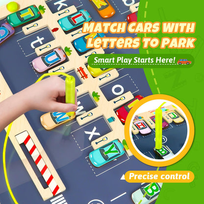 Magnetic Alphabet Maze Letter Puzzle Board, NOWRICH Montessori Toys for 2 3 4 5 Year Old Boy and Girl, Magnet Alphabet Learning Car Parking Maze Toys for Kids 3-5, Birthday Gifts for Toddler