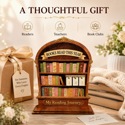 Wooden Reading Tracker, Annual Book Log for Book Lovers, Rustic Bookshelf Design, for Readers