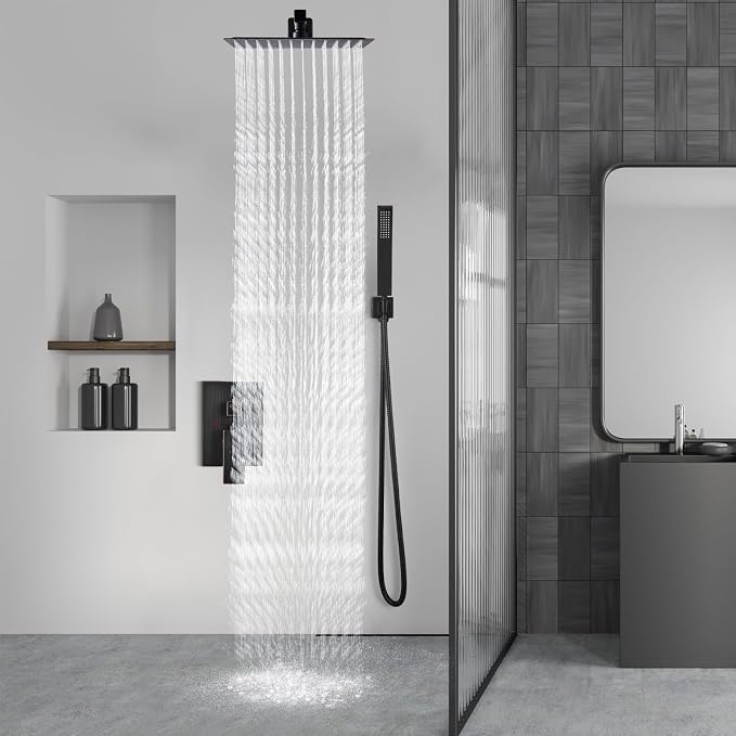 Aolemi Shower Faucet Set Rain Shower System with Handheld Spray Bathroom Shower Combo Rough-in Valve and Shower Trim Kit Included Oil Rubbed Bronze 12 Inch Wall Mount Shower Head