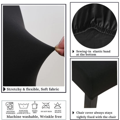 DLMWELL Stretch Chair Covers Slipcovers Set of 6 Black Stretchable Dining Chair Slipcover Washable Removable for Kitchen,Hotel,Restaurant