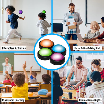 Teacher's Choice 4 Pack Light Up Game Buzzers with Unique Loud Sounds for Each Buzzer | Great for Trivia Games, Family Feud, Jeopardy, Competition, Spelling Bees and More