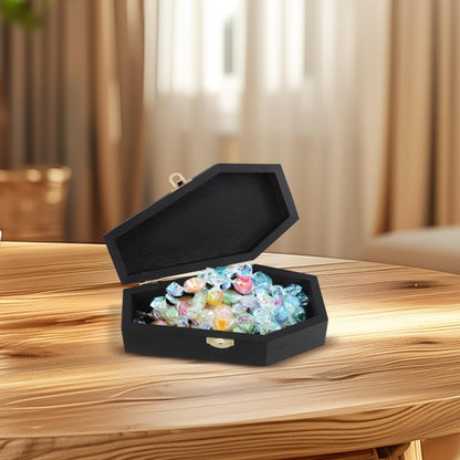 Hemoton Wooden Coffin Candy Box with Flip Lid Small Coffin Box for Treats and Pet Ashes Keepsake Handcrafted Halloween Decor Jewelry Organizer 6.10X3.26X1.81In