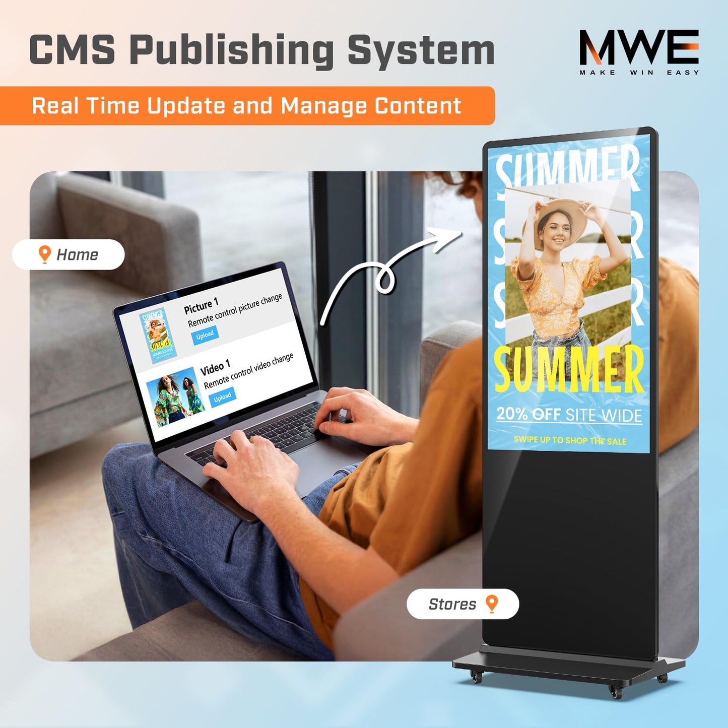 QIXZOCV MWE 32 Inch Indoor Digital Signage Displays Touchscreen Kiosk Floor Standing Advertising Display LCD Poster Interactive Display Android System with Auto Media Player