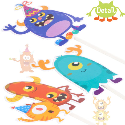 umoni 36pcs Little Monster Cupcake Toppers, Green, Baby Shower, Birthday Decorations for Kids Party