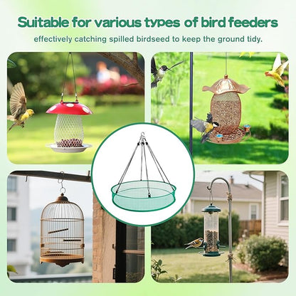 3PCS Bird Seed Catcher Tray 30 Inch Bird Seed Catcher Hanging Hoop Platform for Bird Feeders Includes S-Hooks, Adjustable Ropes & Portable Storage Pouch