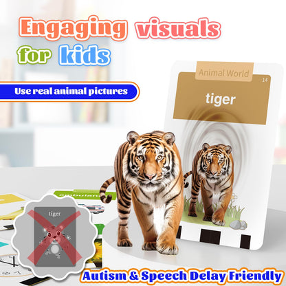 HOMESTEC Toddler Talking Flash Cards with 216 Double Sided Cards for Speech Therapy Learning for Ages 3 to 6 Featuring 24 Themes Short Sentences Real Sounds and Stories Birthday Gifts for Kids