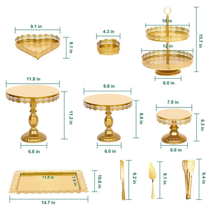 PIQUATOOL 12 Pcs Gold Cake Stand Set for Party, Dessert Table Display Set Metal Cupcake Stands for Wedding Birthday Anniversary,Round Cake Holder Tower with Food Clip