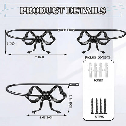 Otoolling 2 Pack Black Metal Bow Curtain Holdbacks Wall Mounted Curtain Hold Backs Curtains Modern Tiebacks Decorative Window Drapery Tiebacks with Bow Finials for Living Room Bedroom Office Home