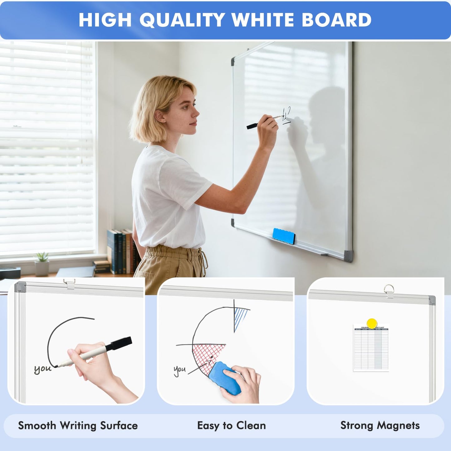WALGLASS 3 Pack White Board, 24" x 18" Double-Sided Dry Erase White Board for Wall, Hanging Mounted Whiteboard, Horizontal or Vertical Silver Aluminium Frame for Home, School, Office, Kitchen