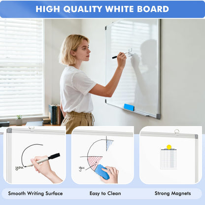 WALGLASS 2 Pack White Board, 24" x 18" Double-Sided Dry Erase White Board for Wall, Hanging Mounted Whiteboard, Horizontal or Vertical Silver Aluminium Frame for Home, School, Office, Kitchen