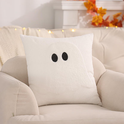 LUOYEHK Halloween Pillow Covers 18x18 Set of 2 Ghost Decorative Pillow Cases Farmhouse Plush Faux Fur Fluffy Cushion Covers for Couch Sofa Bed