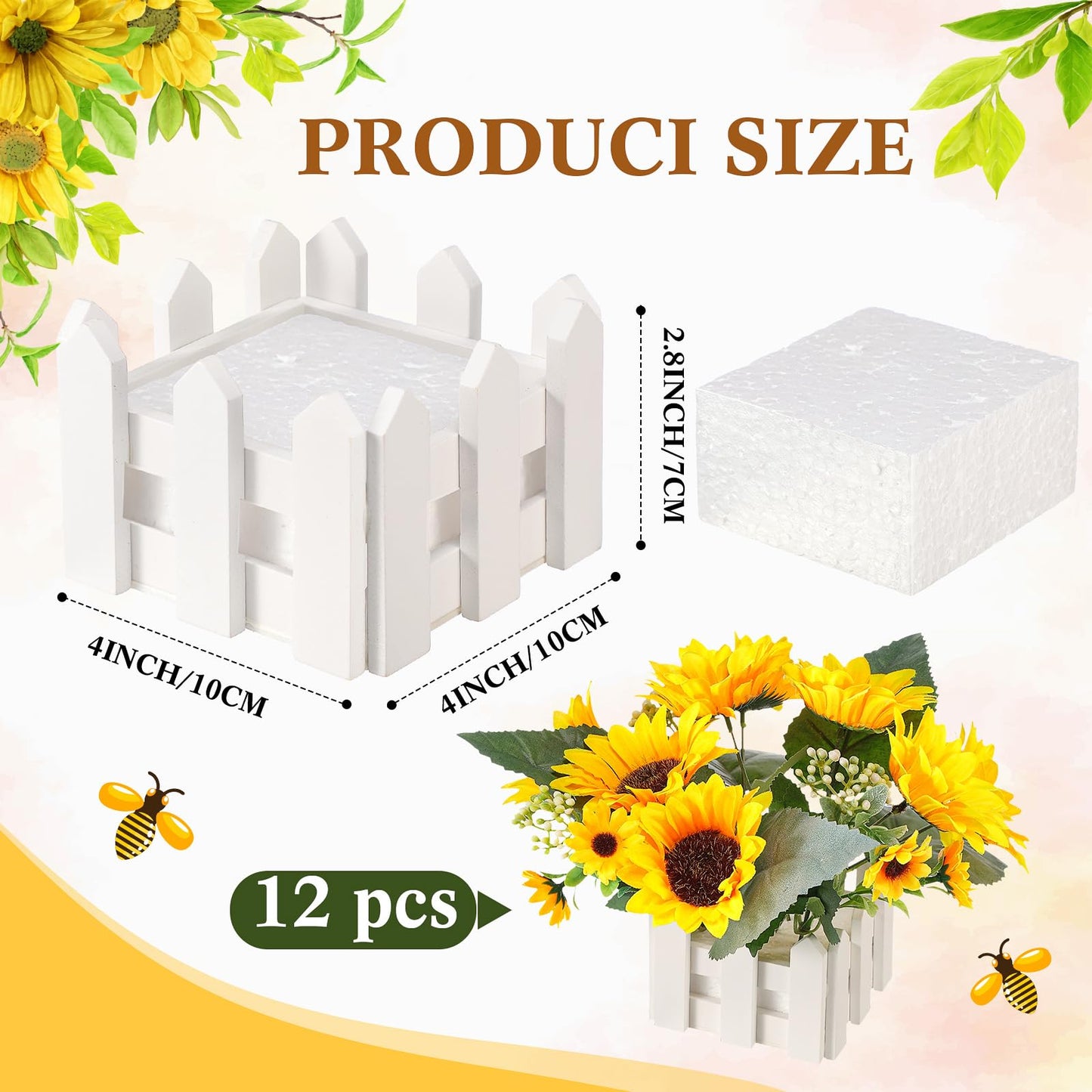 Zhanmai 12 Sets 4 x 4 x 2.8 Inch Fence Decoration Wooden Boxes for Centerpieces, Wooden Farm Fence Box with Removable Foam Blocks for Farm Animal Party Garden Plant Pot Baby Shower Wedding Birthday
