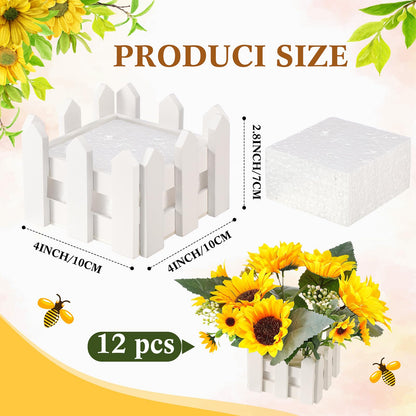 Zhanmai 12 Sets 4 x 4 x 2.8 Inch Fence Decoration Wooden Boxes for Centerpieces, Wooden Farm Fence Box with Removable Foam Blocks for Farm Animal Party Garden Plant Pot Baby Shower Wedding Birthday