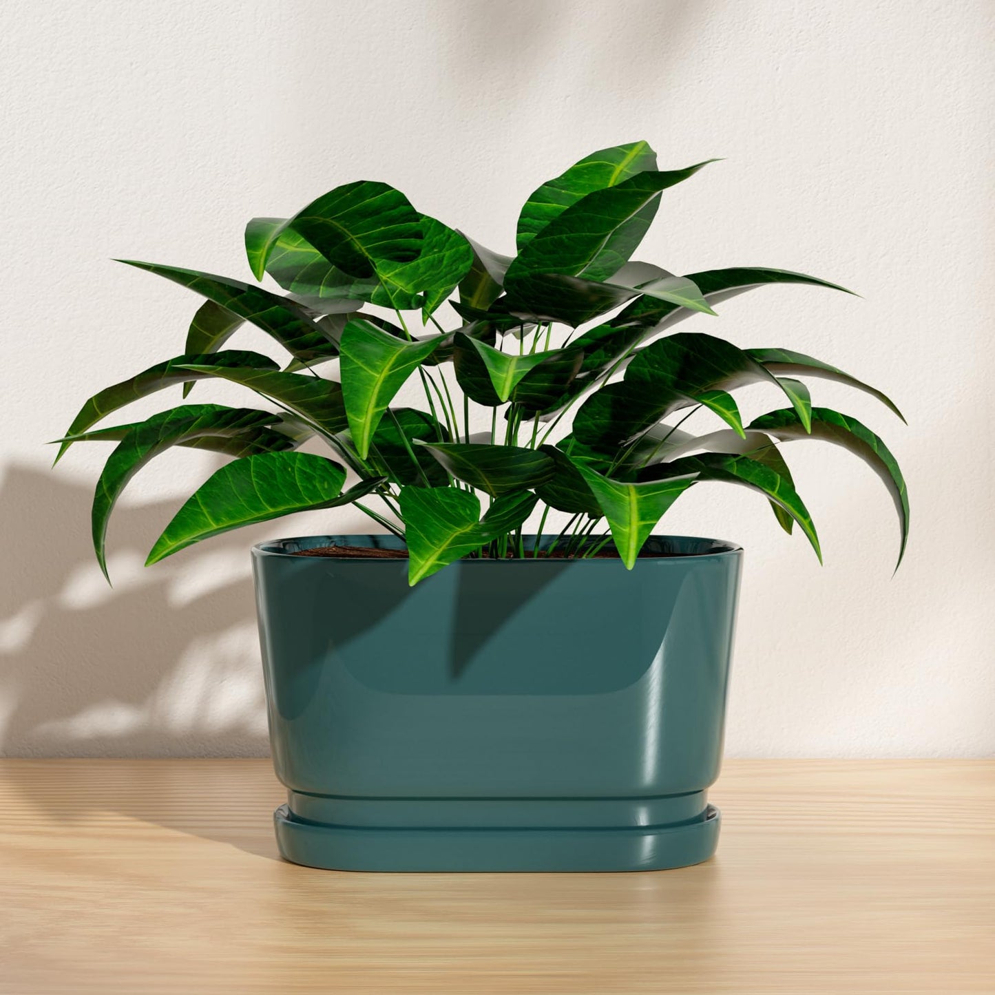 XiHuaer 8.9x4.5x5.3 Inch Ceramic Planter with Drainage Hole and Saucer, Indoor Outdoor Plant Pot for Plants, Green