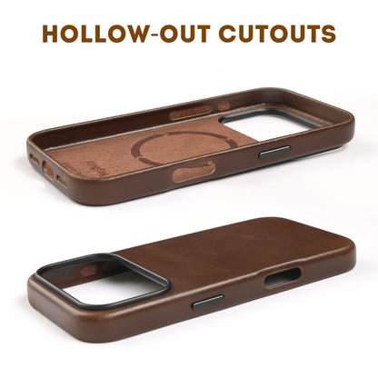 kingflag Genuine Leather Case for iPhone 17 Pro Max 6.9 inch, Oil Wax Full-Grain Leather, Compatible with MagSafe, Metal Buttons and Camera Bezel (Rustic Brown)