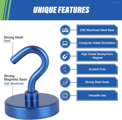 Neosmuk Magnetic Hooks Heavy Duty, Strong Magnet with Hook for Fridge, Super Neodymium Extra Strength Industrial Hooks for Hanging, Magnetic Hanger for Toolbox, Cruise, Grill(Navyblue,4 Pack)