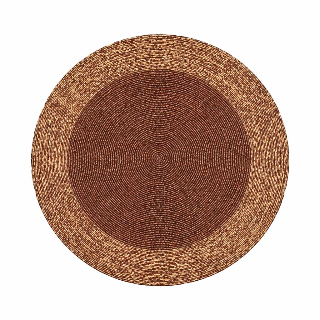 Glitz Handmade Beaded Charger Placemats - Set of 4 Handmade Beaded Placemats - Everyday Dining Essentials for Halloween, Harvest, Autumn, Fall, Holidays, Christmas - 13 Inch Round, Copper Tonal