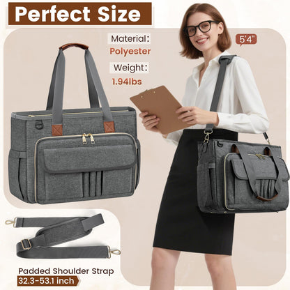 RAINSMORE Teacher Tote Bag 15.6 inch Laptop Bag for Women Work Bags Nurse Bag Lightweight Laptop Tote Computer Messenger Shoulder Bags with Insulated Pocket, Professional Laptop Briefcase