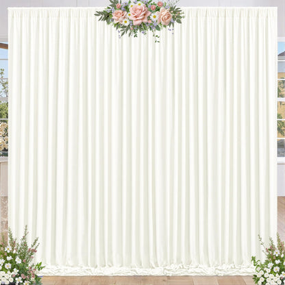 8 x 10ft Ivory Backdrop Curtains for Baby Shower Photo Background Curtains Wrinkle Resistant Backdrop for Party Photoshoot Polyester Curtains Drapes for Wedding Birthday with Rod Pocket, 2 Panels