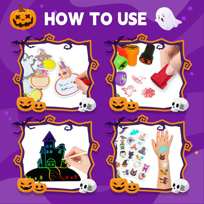 WESAYEE 24 PACK 252PCS Halloween Party Favors for Kids Stationery Set, Goodie Bag Stuffers Classroom Prizes, Halloween School Party Favors for Trick or Treat Bags, Halloween Gifts for Kids Bulk