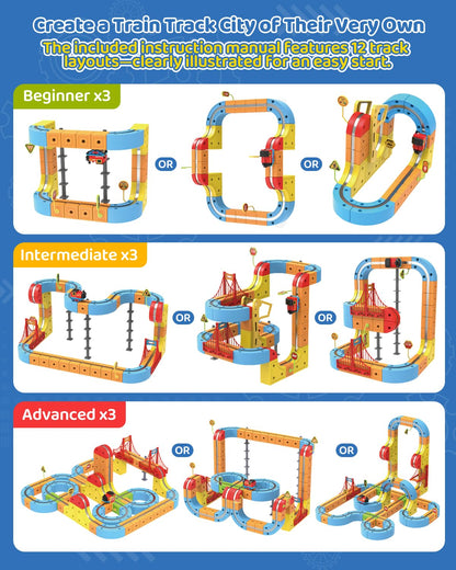 YAZ&OUZ Electric Train Set for Kids Ages 4-12, Magnetic Train Set, 3D Gravity-Defying Train Tracks, Magnetic Track Car Toys Kids Train Set, STEM Educational Building Toddler Train Set (2Train)