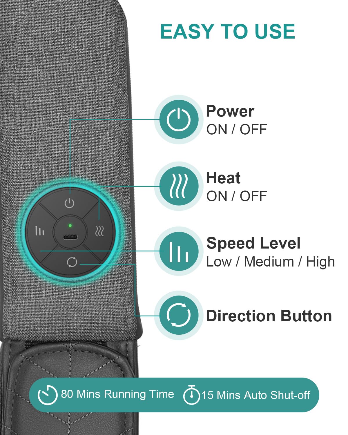 Nekteck Cordless Neck and Back Massager for Pain Relief Deep Tissue, Shiatsu Neck Massager with Heat, Portable Massage Pillow for Shoulder, Leg, Body Muscle, Home, Office, Car, for Men Women