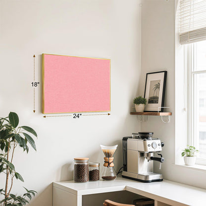 QUEENLINK Linen Bulletin Board 24" x 18", Fabric Pin Board with Gold Aluminum Frame, Decorative Vision Board for Home Office, Bedroom & Dorm Wall Decor, Includes 10 Push Pins, Pink