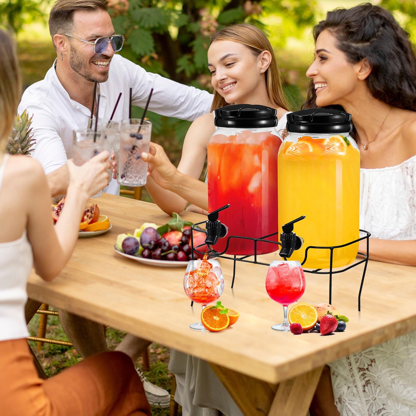 Tanlade Plastic Drink Dispenser with Stand Beverage Dispenser with Sturdy Metal Base Juice Dispensers for Parties Lemonade Jar with Spigot for Weddings Countertop, Each 1 Gallon (Black)