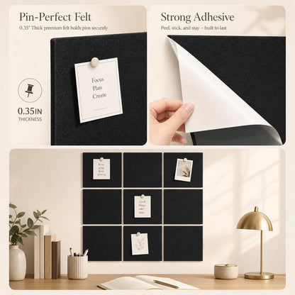 Baysola Felt Bulletin Board Panels 48 x 36 Inch Self Adhesive Wall Tiles Cork Board Alternative for Office Classroom Photos Notes 12 Pack
