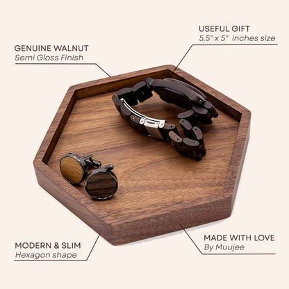 Hexagon Wood Ring Dish - Everyday Catchall Trinket EDC Tray for Men Women, Store Your Watches Cufflinks Rings Earrings Keys Coins, Father's Day for Husband Dad Son (Blank)