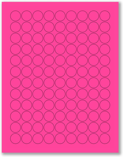8-1/2 x 11" Neon Color High Light Fluorescent Labels for Laser & Inkjet Printer (Pink Fluorescent, 3/4" Round - 108 Per Page | 2700 Labels)