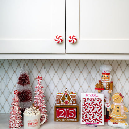 Knobēz 12pk Red Peppermint Decorative Knob Covers for Christmas Holiday