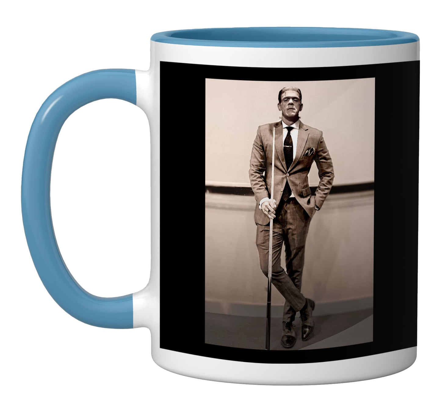 Frankenstein Dapper Frankenstein Monster In Suit Halloween Ceramic Mug, Blue/White