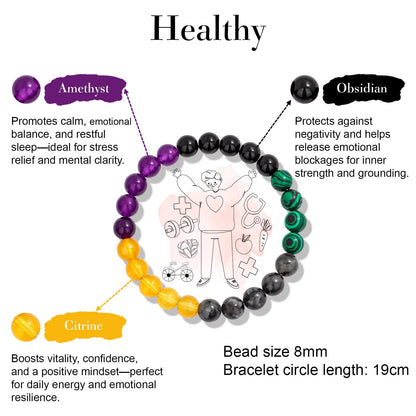 Risyfjew Natural Healing Crystal Bracelet for Women Healthy Bracelets Calming Jewelry Gifts Worry Stone Amethyst Tiger Eye Sodalite