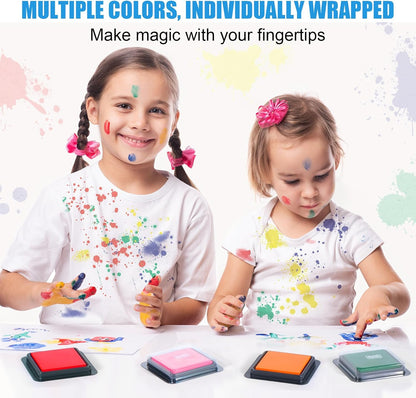 CraftyManor 4 Colors Washable Stamp Pad for Kids Finger Paint, Latex Foam Fingerprint Inkpad, Water Base Ink Stamps Pads for Kid Classroom, Clothing, Letter (4 Colors-02)