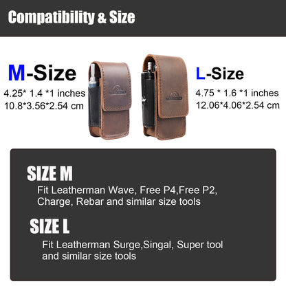 Topstache Multitool Sheath for Men - Belt Leather Multitool Holster - EDC Belt Organizer for Leatherman, Gerber - Magnetic Closure Multitool Pouch Fits Folding Tool, Darkbrown