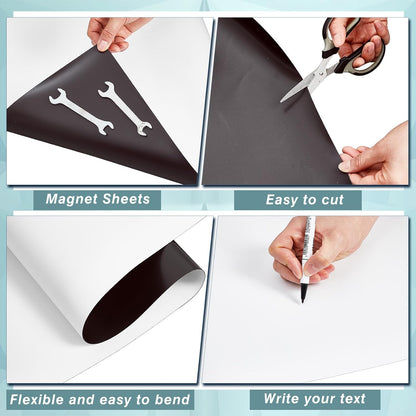 Amylove Blank White Surface Magnet Sheets 24 Inch x 10 Feet, 30 Mil Magnetic Roll Printable Flexible Vinyl Blank Magnetic Sign Sheet Safe for Vehicles DIY Craft Project