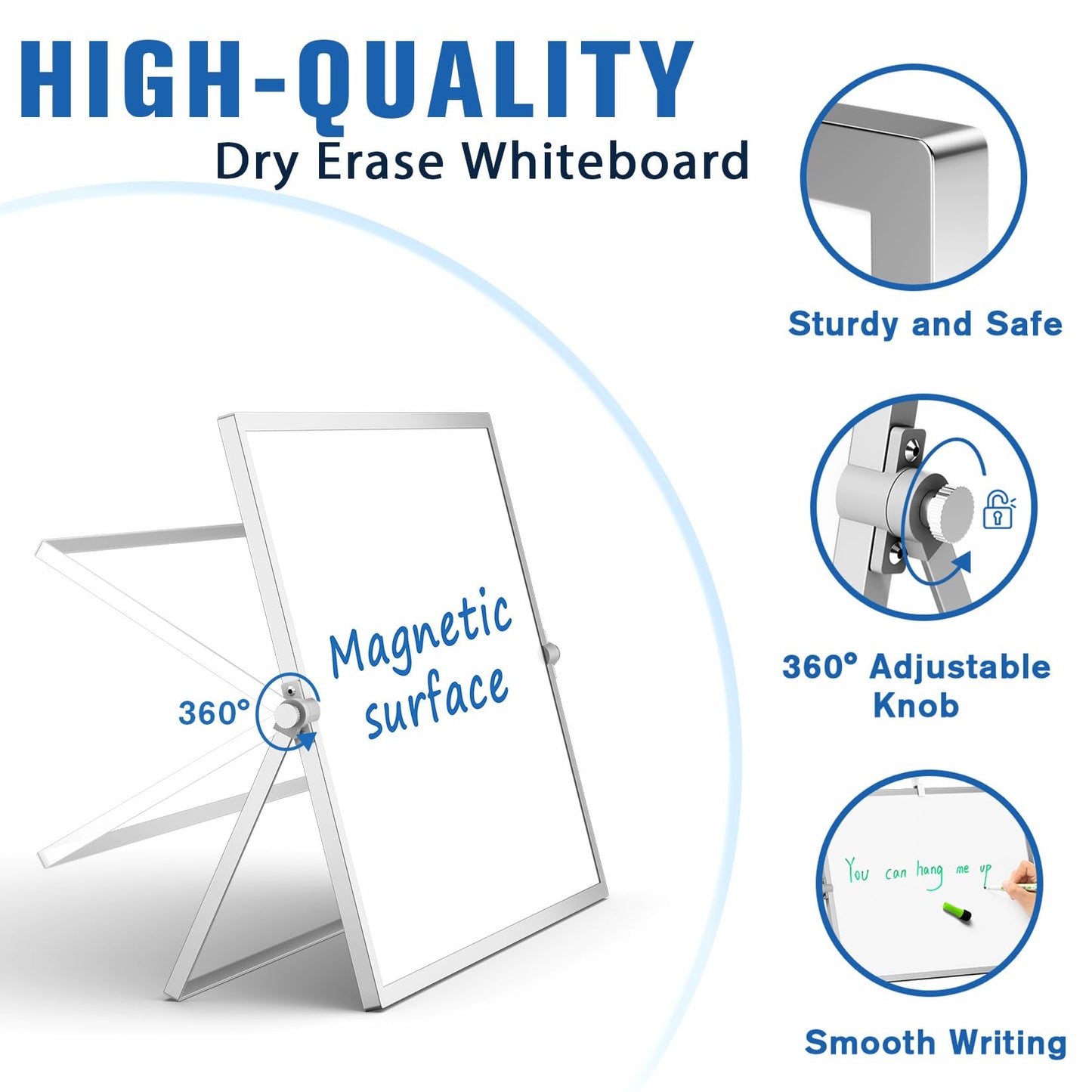 Grtard Dry Erase Magnetic White Board, 16''x12'' Double-Sided Desktop Whiteboard with Stand, Portable Small Whiteboard Set, Dry Erase Board for to-Do Lists, Planning & Office, Home
