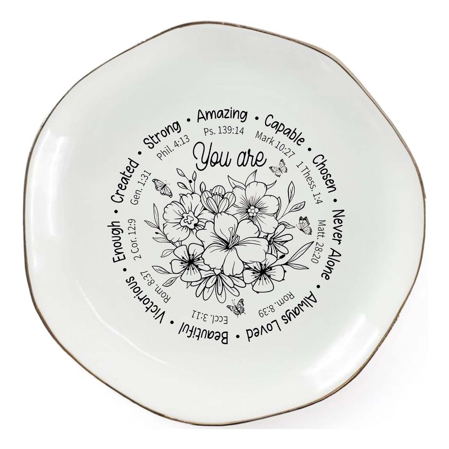 Vancsenia God Says You Are AmazingRing Dish – Christian Ceramic Jewelry Tray for Women, Inspirational Bible Verse Trinket Holder Gift for Her, Religious Baptism Gift