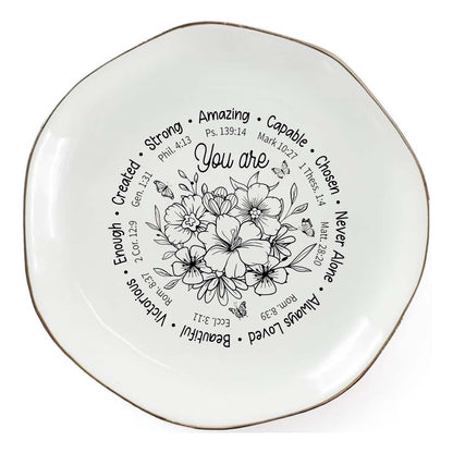Vancsenia God Says You Are AmazingRing Dish – Christian Ceramic Jewelry Tray for Women, Inspirational Bible Verse Trinket Holder Gift for Her, Religious Baptism Gift