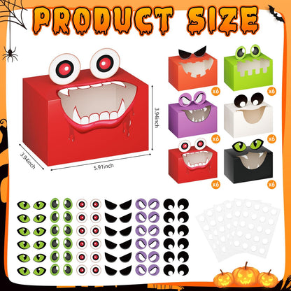 THAWAY 36 Pcs Halloween Treat Boxes with Funny Big Opening Design, Paper Candy Gift Goodie Boxes for Party Favors, Classroom Gift Exchange and Trick or Treating (6 Spooky Designs, 6x4x4 Inches)